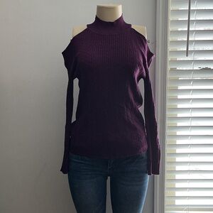 Hooked Up by IOT Off-the-Shoulder Plum Sweater